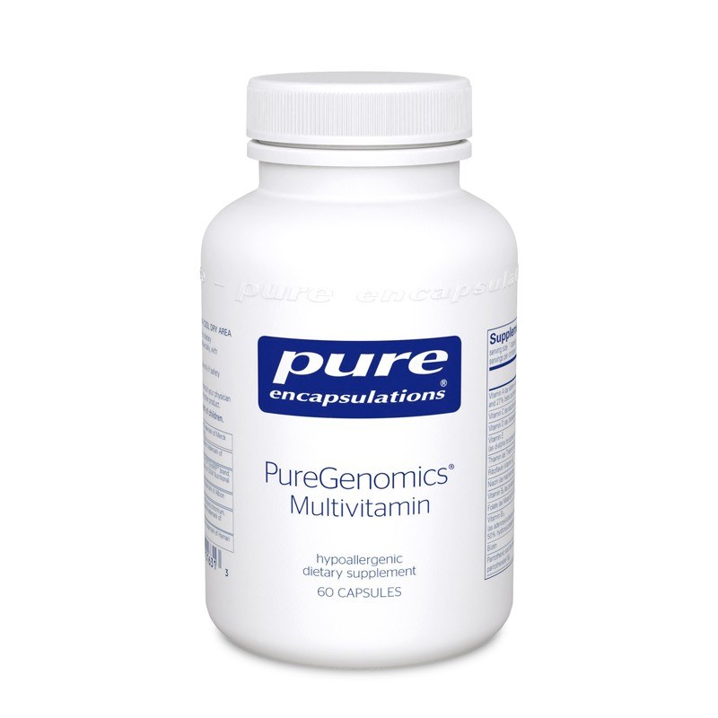 Bottle of PureGenomics Multivitamin on a white background